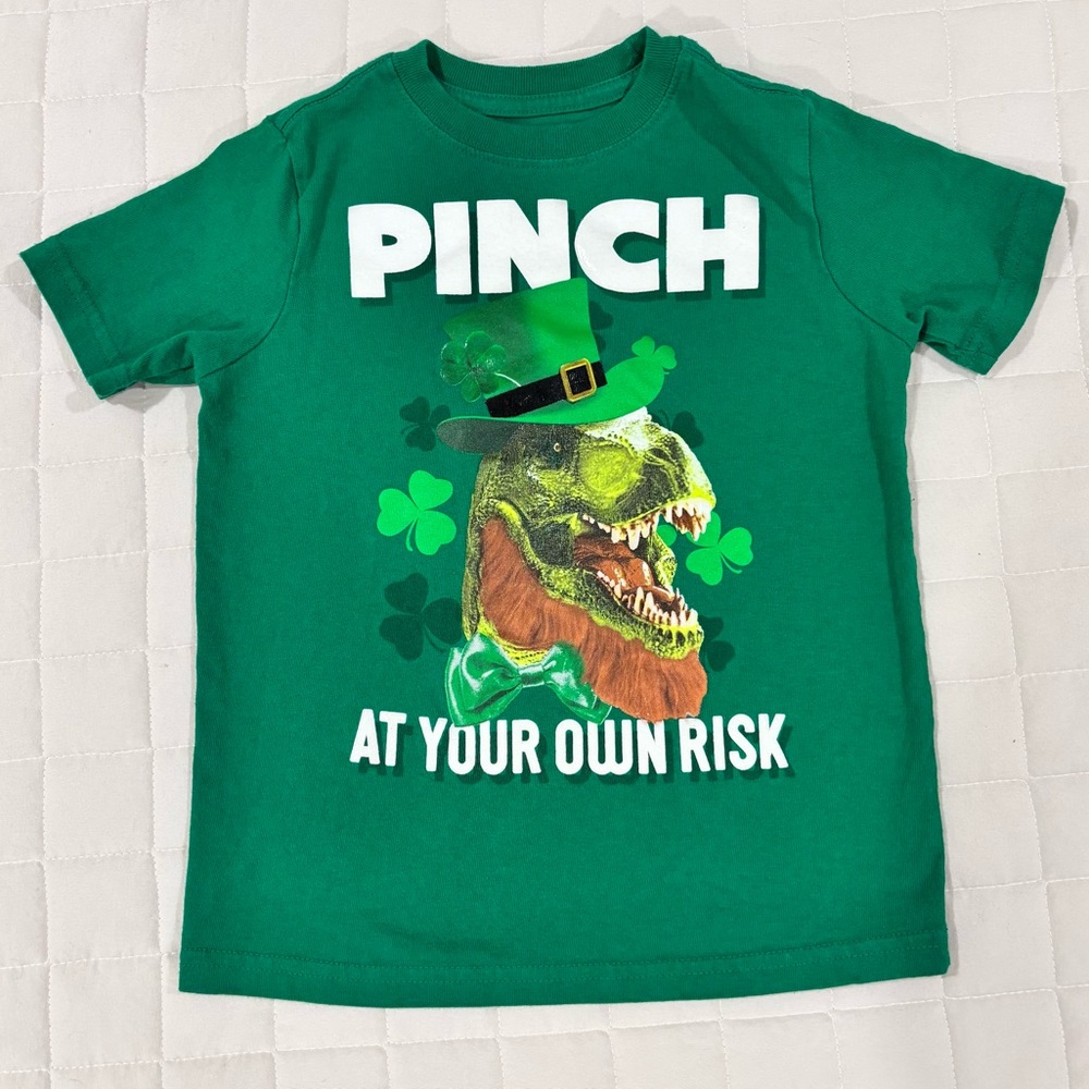 Pinch At Your Own Risk St. Patrick’s Day Dinosaur T-Rex T-Shirt Green XS (4-5)